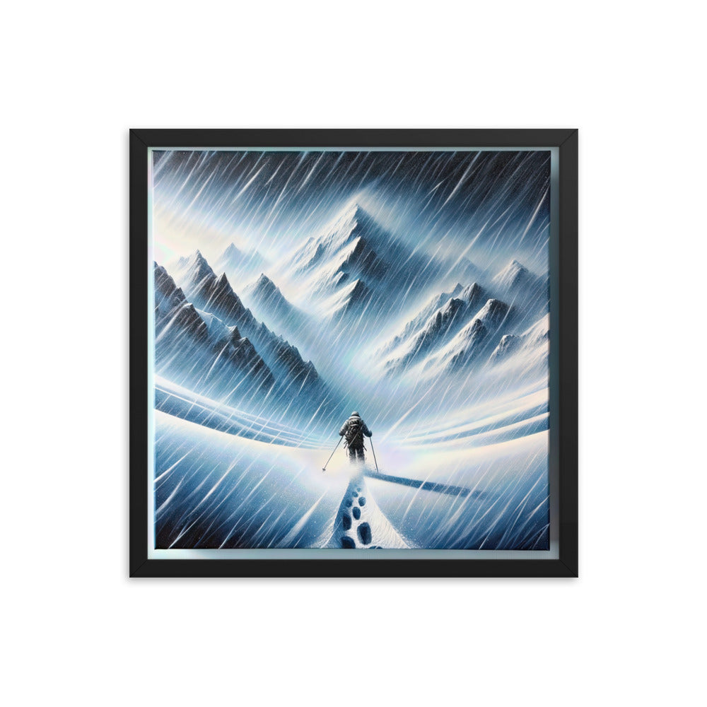 Wanderer und Bergsteiger im Schneesturm: Acrylgemälde der Alpen - Premium Poster mit Rahmen wandern xxx yyy zzz 45.7 x 45.7 cm