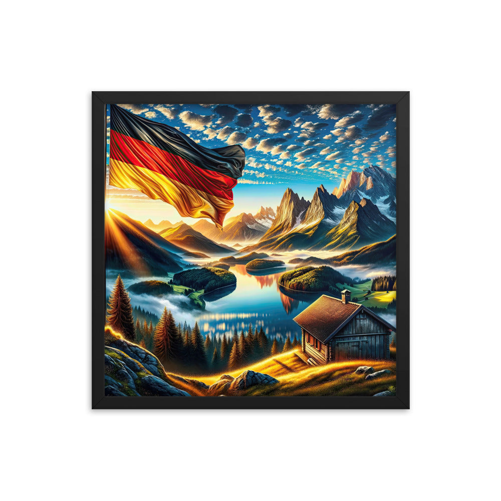 Alpen Gebirge im Morgenlicht: Kunstwerk mit Deutsche Flagge - Premium Poster mit Rahmen berge xxx yyy zzz 45.7 x 45.7 cm