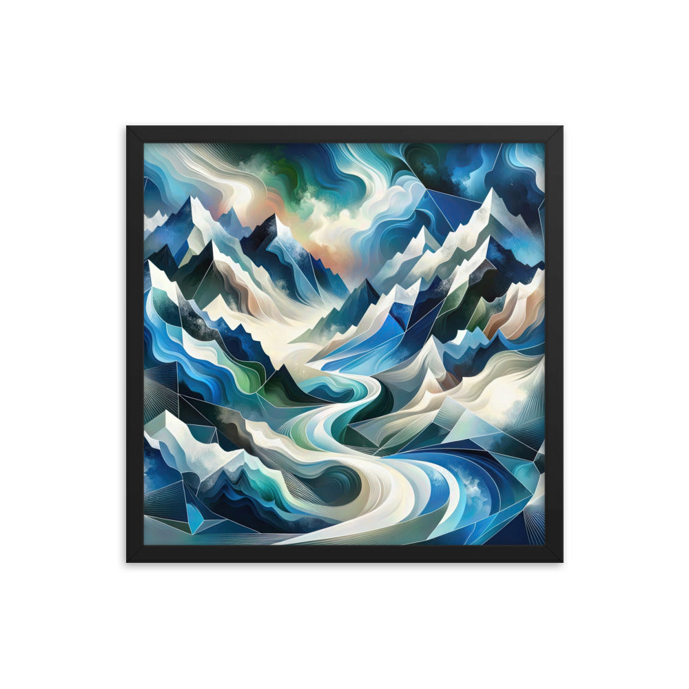 Abstrakte Kunst der Alpen, die geometrische Formen verbindet, um Berggipfel, Täler und Flüsse im Schnee darzustellen. . - Enhanced Matte berge xxx yyy zzz 45.7 x 45.7 cm