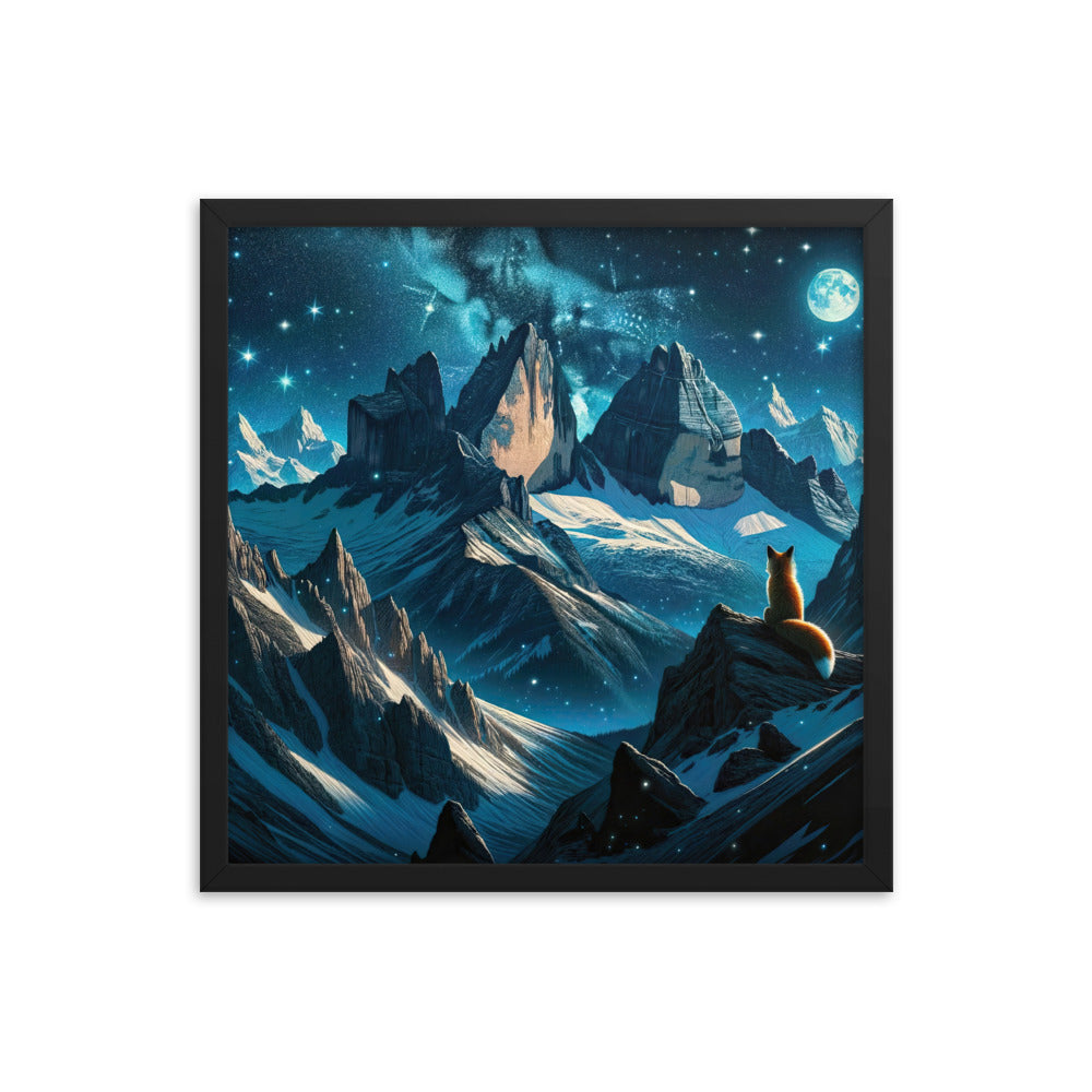 Fuchs in Alpennacht: Digitale Kunst der eisigen Berge im Mondlicht - Premium Poster mit Rahmen camping xxx yyy zzz 45.7 x 45.7 cm