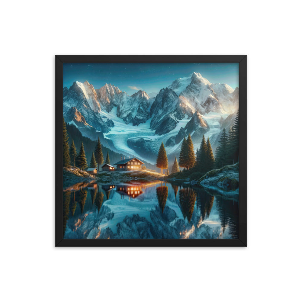 Stille Alpenmajestätik: Digitale Kunst mit Schnee und Bergsee-Spiegelung - Premium Poster mit Rahmen berge xxx yyy zzz 45.7 x 45.7 cm