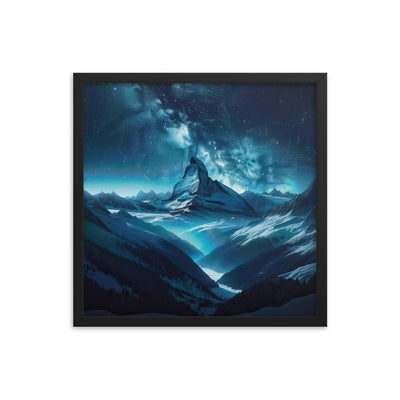 Winterabend in den Bergen: Digitale Kunst mit Sternenhimmel - Premium Poster mit Rahmen berge xxx yyy zzz 45.7 x 45.7 cm