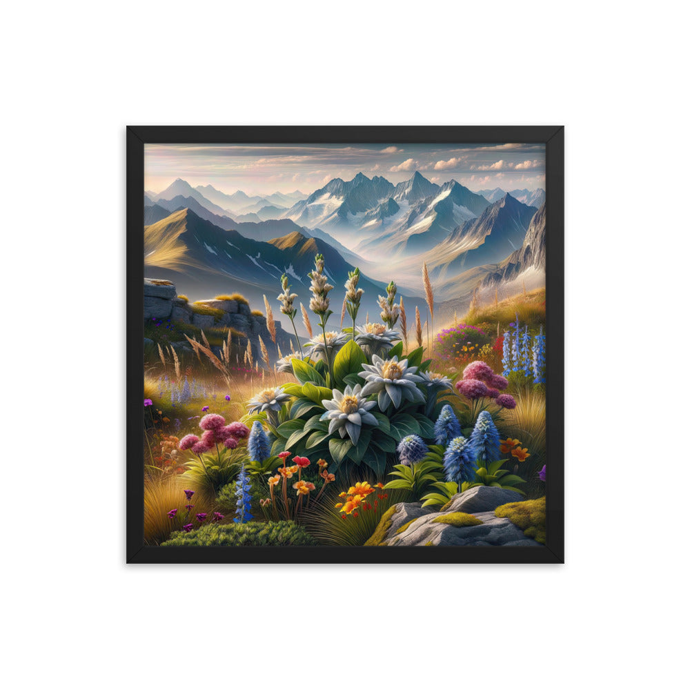 Alpine Flora: Digitales Kunstwerk mit lebendigen Blumen - Premium Poster mit Rahmen berge xxx yyy zzz 45.7 x 45.7 cm