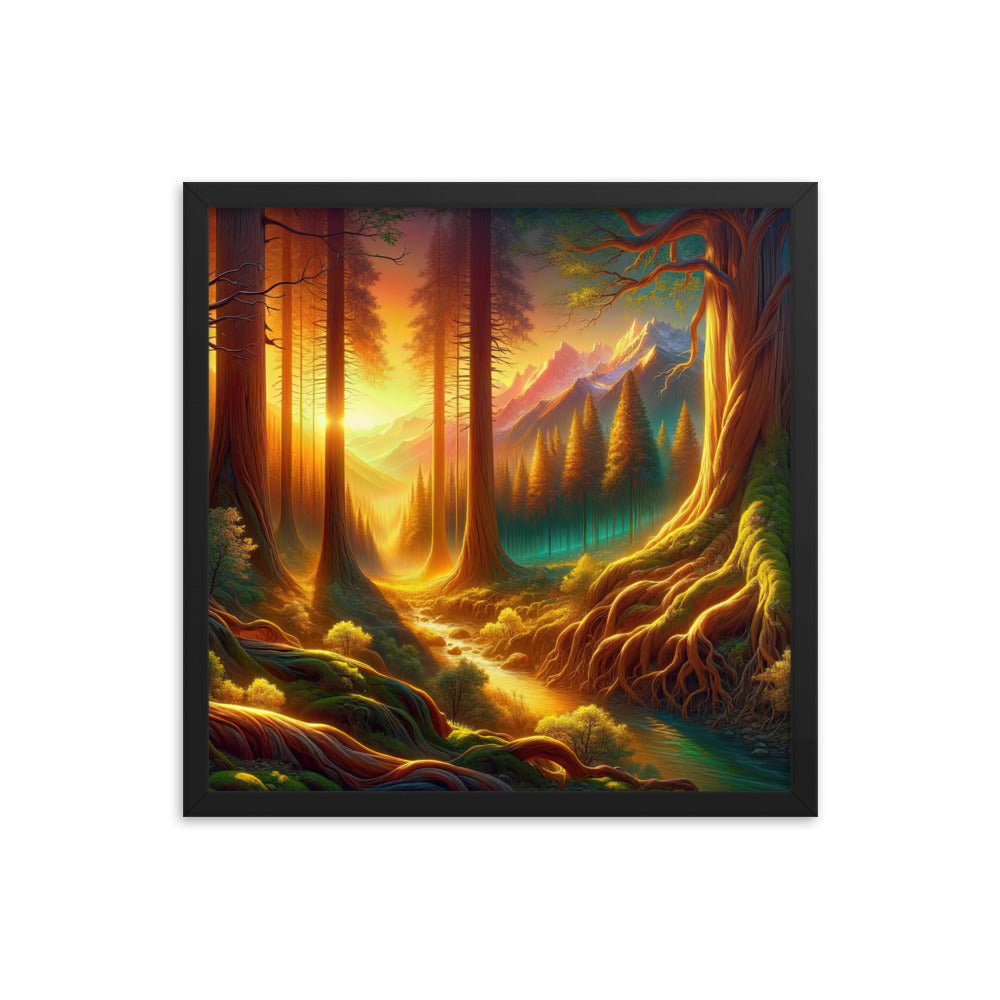 Golden-Stunde Alpenwald, Sonnenlicht durch Blätterdach - Premium Poster mit Rahmen camping xxx yyy zzz 45.7 x 45.7 cm