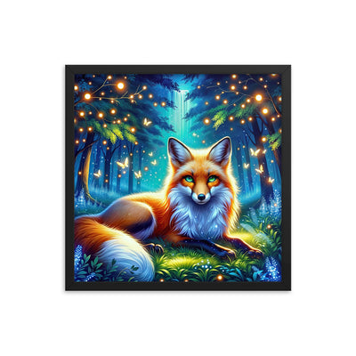 Funkelnder Nachtfuchs auf Waldlichtung mit Feuerwerk - Premium Poster mit Rahmen camping xxx yyy zzz 45.7 x 45.7 cm