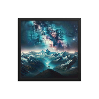 Alpennacht mit Milchstraße: Digitale Kunst mit Bergen und Sternenhimmel - Premium Poster mit Rahmen wandern xxx yyy zzz 45.7 x 45.7 cm