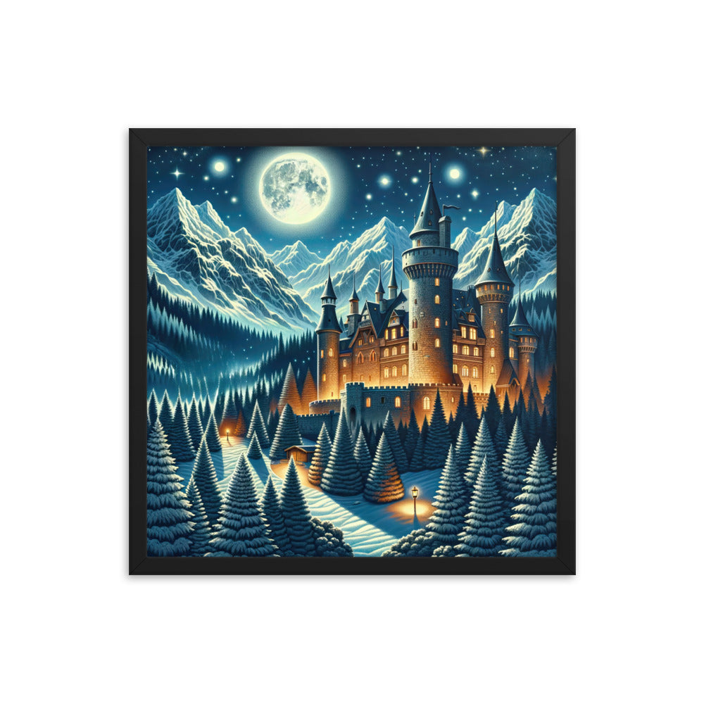 Mondhelle Schlossnacht in den Alpen, sternenklarer Himmel - Premium Poster mit Rahmen berge xxx yyy zzz 45.7 x 45.7 cm