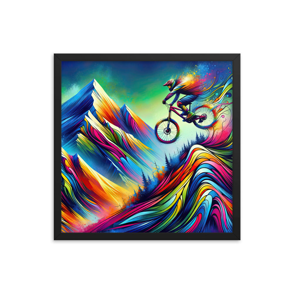 Mountainbiker in farbenfroher Alpenkulisse mit abstraktem Touch (M) - Premium Poster mit Rahmen xxx yyy zzz 45.7 x 45.7 cm