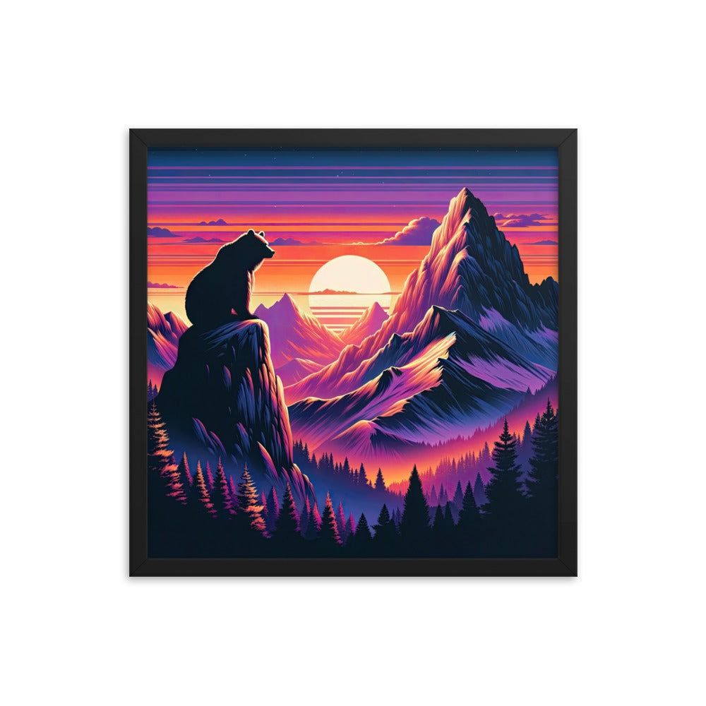 Alpen-Sonnenuntergang mit Bär auf Hügel, warmes Himmelsfarbenspiel - Premium Poster mit Rahmen camping xxx yyy zzz 45.7 x 45.7 cm