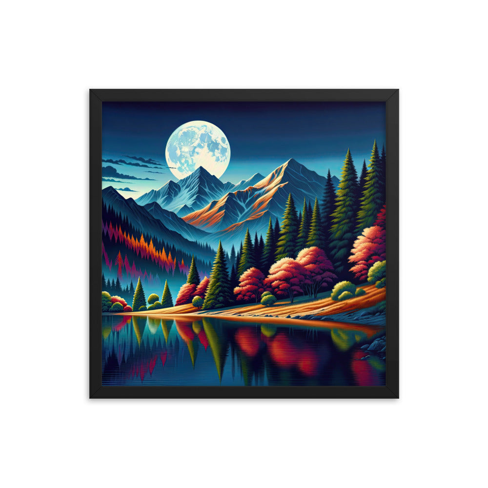 Ruhiger Herbstabend in den Alpen, grün-rote Berge - Premium Poster mit Rahmen berge xxx yyy zzz 45.7 x 45.7 cm