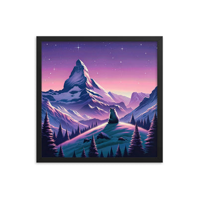 Bezaubernder Alpenabend mit Bär, lavendel-rosafarbener Himmel (AN) - Premium Poster mit Rahmen xxx yyy zzz 45.7 x 45.7 cm