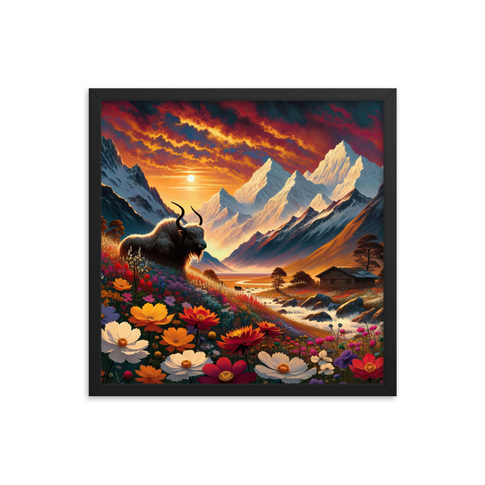 Magischer Alpenabend mit Hochlandkuh und goldener Sonnenkulisse - Premium Poster mit Rahmen berge xxx yyy zzz 45.7 x 45.7 cm