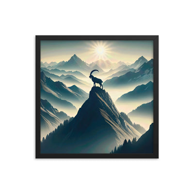 Morgendlicher Steinbock auf Alpengipfel, steile Berghänge - Premium Poster mit Rahmen berge xxx yyy zzz 45.7 x 45.7 cm