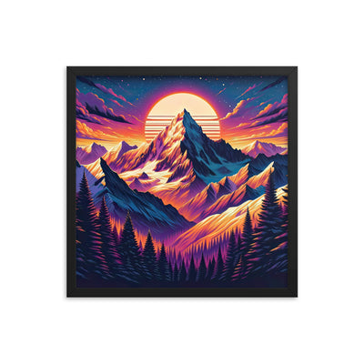 Lebendiger Alpen-Sonnenuntergang, schneebedeckte Gipfel in warmen Tönen - Premium Poster mit Rahmen berge xxx yyy zzz 45.7 x 45.7 cm