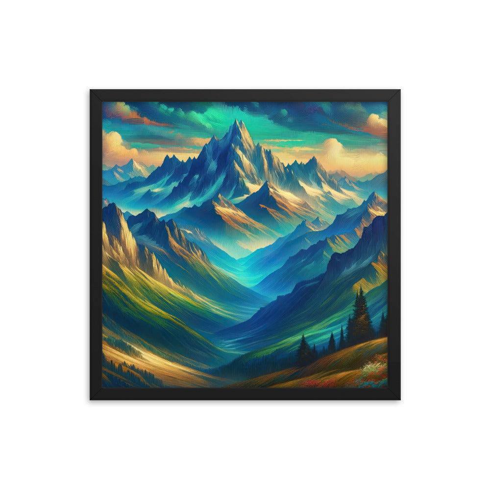 Atemberaubende alpine Komposition mit majestätischen Gipfeln und Tälern - Premium Poster mit Rahmen berge xxx yyy zzz 45.7 x 45.7 cm