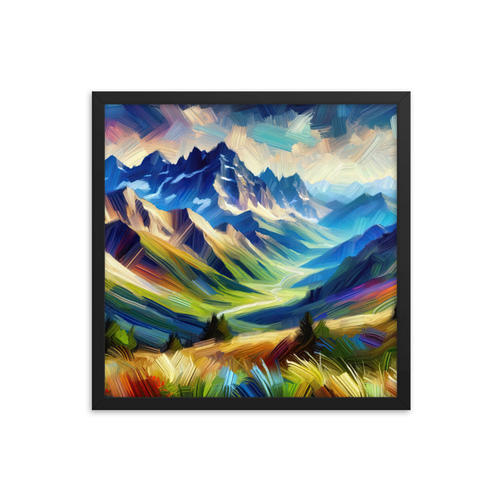 Impressionistische Alpen, lebendige Farbtupfer und Lichteffekte - Premium Poster mit Rahmen berge xxx yyy zzz 45.7 x 45.7 cm