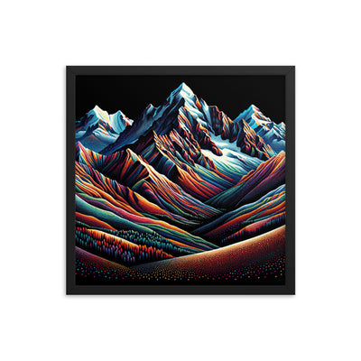 Pointillistische Darstellung der Alpen, Farbpunkte formen die Landschaft - Premium Poster mit Rahmen berge xxx yyy zzz 45.7 x 45.7 cm