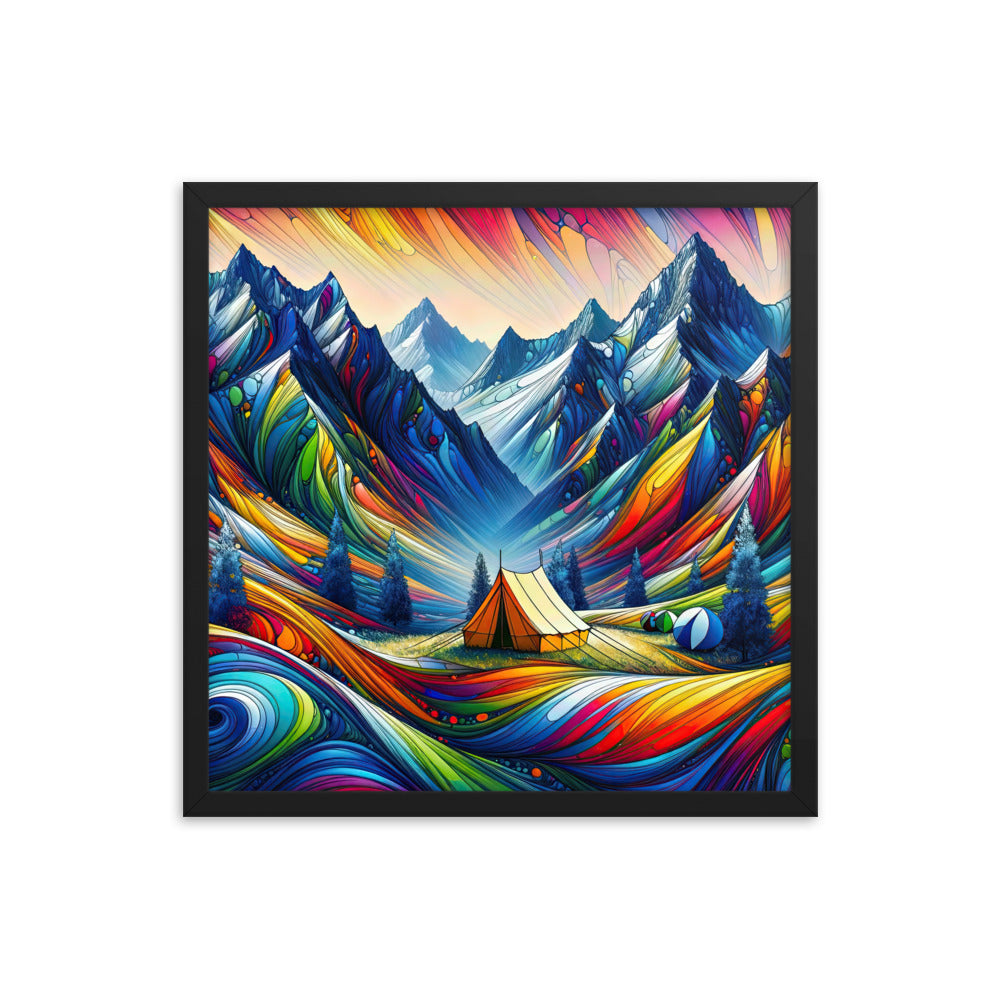 Surreale Alpen in abstrakten Farben, dynamische Formen der Landschaft - Premium Poster mit Rahmen camping xxx yyy zzz 45.7 x 45.7 cm