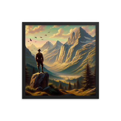 Ölgemälde eines Schweizer Wanderers in den Alpen bei goldenem Sonnenlicht - Premium Poster mit Rahmen wandern xxx yyy zzz 45.7 x 45.7 cm