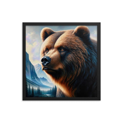 Ölgemälde, das das Gesicht eines starken realistischen Bären einfängt. Porträt - Premium Poster mit Rahmen camping xxx yyy zzz 45.7 x 45.7 cm