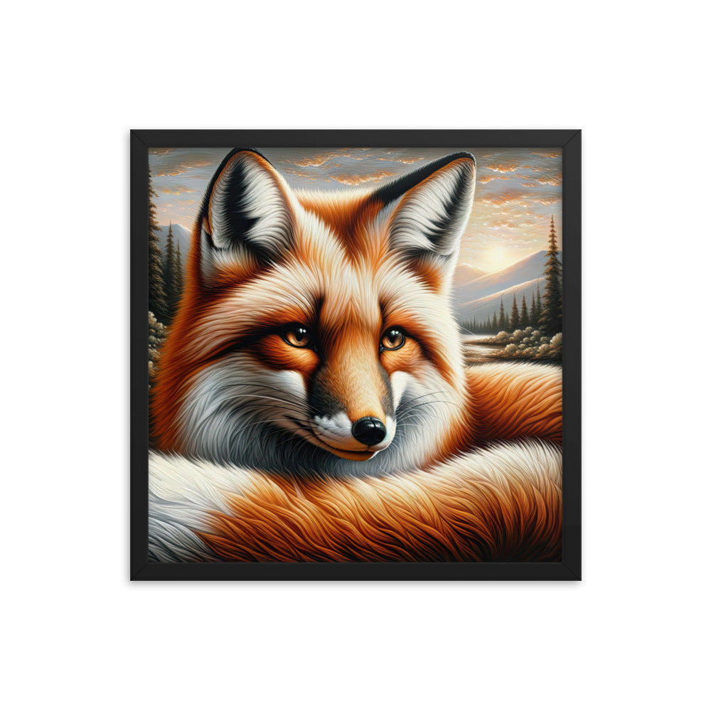 Ölgemälde eines nachdenklichen Fuchses mit weisem Blick - Premium Poster mit Rahmen camping xxx yyy zzz 45.7 x 45.7 cm