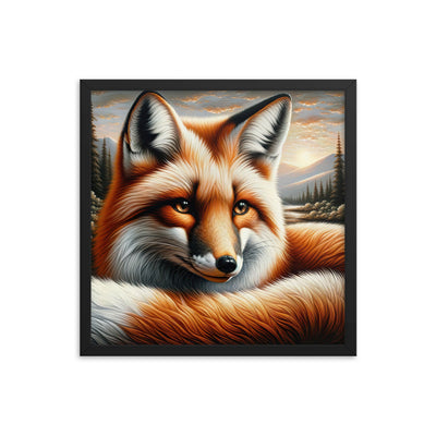 Ölgemälde eines nachdenklichen Fuchses mit weisem Blick - Premium Poster mit Rahmen camping xxx yyy zzz 45.7 x 45.7 cm