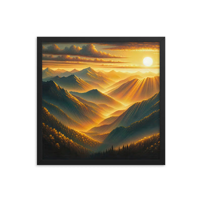Ölgemälde der Berge in der goldenen Stunde, Sonnenuntergang über warmer Landschaft - Premium Poster mit Rahmen berge xxx yyy zzz 45.7 x 45.7 cm