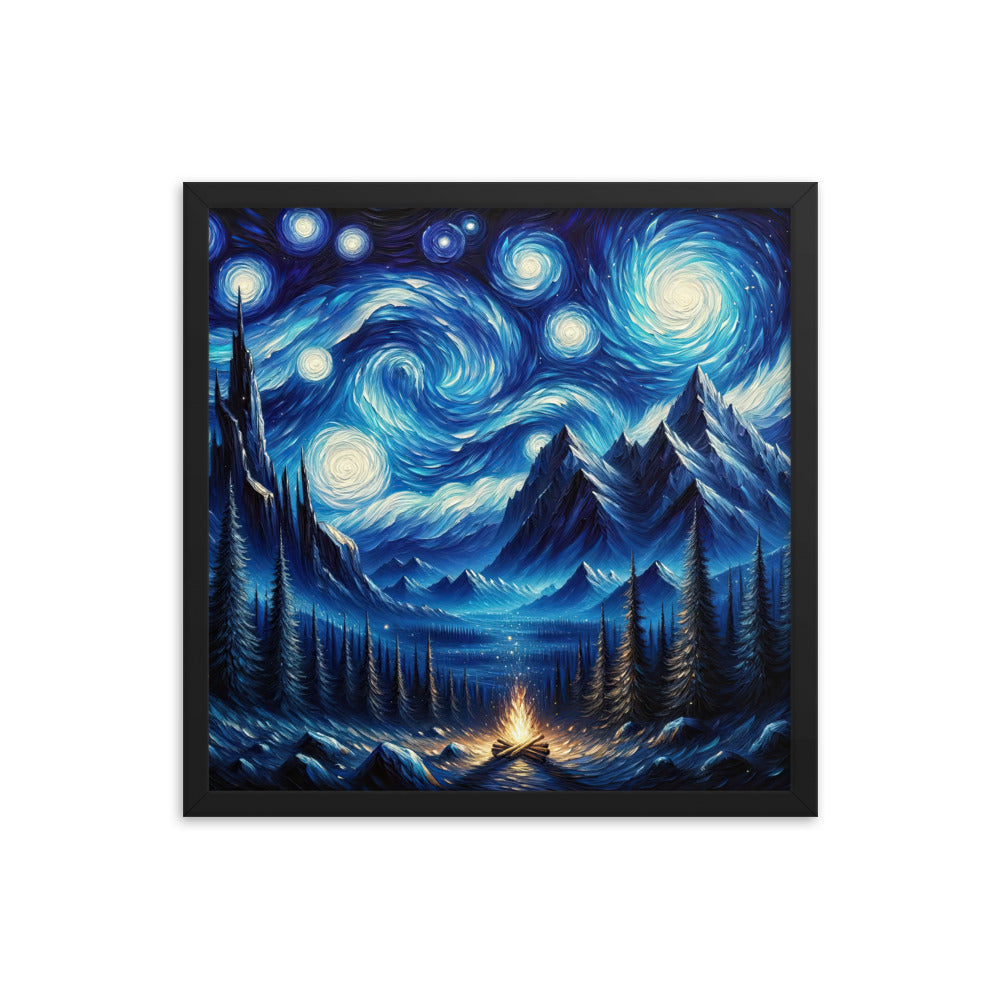 Sternennacht-Stil Ölgemälde der Alpen, himmlische Wirbelmuster - Premium Poster mit Rahmen berge xxx yyy zzz 45.7 x 45.7 cm