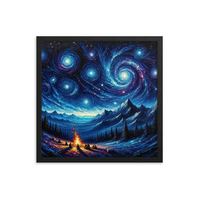 Sternennacht über den Alpen inspiriertes Ölgemälde, mystischer Nachthimmel in Blau - Premium Poster mit Rahmen camping xxx yyy zzz 45.7 x 45.7 cm