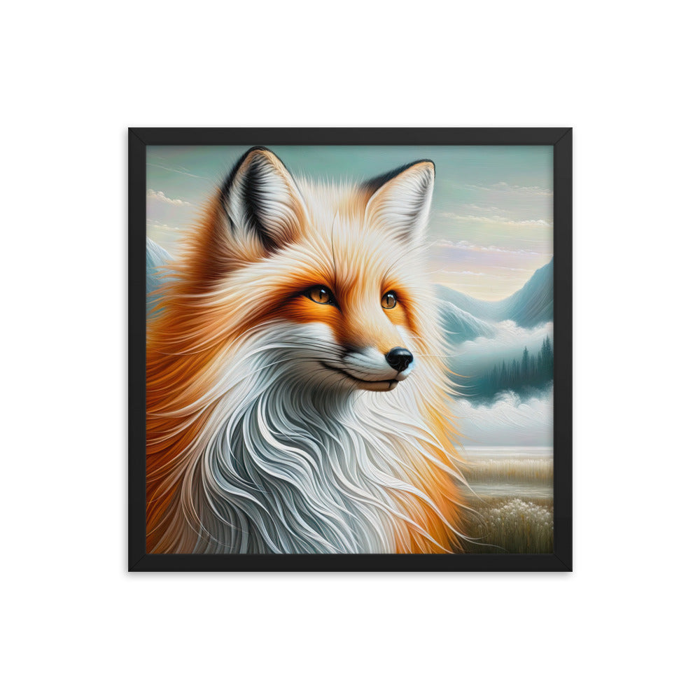 Ölgemälde eines anmutigen, intelligent blickenden Fuchses in Orange-Weiß - Premium Poster mit Rahmen camping xxx yyy zzz 45.7 x 45.7 cm