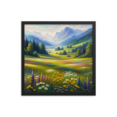 Ölgemälde einer Almwiese, Meer aus Wildblumen in Gelb- und Lilatönen - Premium Poster mit Rahmen berge xxx yyy zzz 45.7 x 45.7 cm
