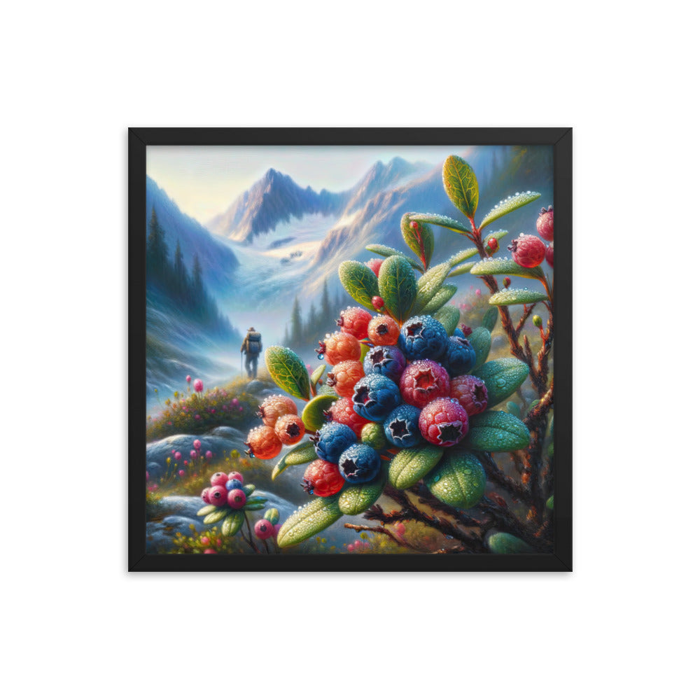 Ölgemälde einer Nahaufnahme von Alpenbeeren in satten Farben und zarten Texturen - Premium Poster mit Rahmen wandern xxx yyy zzz 45.7 x 45.7 cm