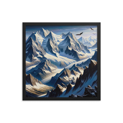 Ölgemälde der Alpen mit hervorgehobenen zerklüfteten Geländen im Licht und Schatten - Premium Poster mit Rahmen berge xxx yyy zzz 45.7 x 45.7 cm