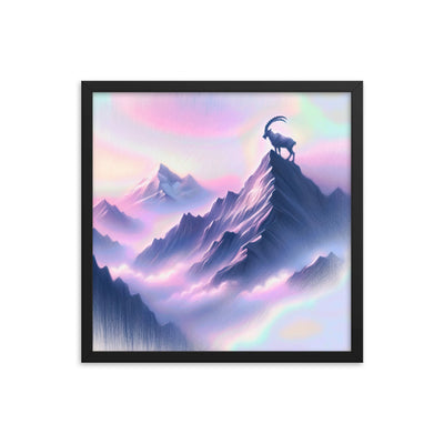 Pastellzeichnung der Alpen im Morgengrauen mit Steinbock in Rosa- und Lavendeltönen - Premium Poster mit Rahmen berge xxx yyy zzz 45.7 x 45.7 cm