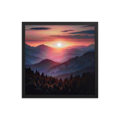 Foto der Alpenwildnis beim Sonnenuntergang, Himmel in warmen Orange-Tönen - Premium Poster mit Rahmen berge xxx yyy zzz 45.7 x 45.7 cm
