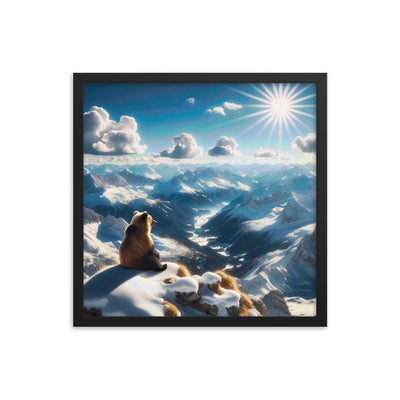 Foto der Alpen im Winter mit Bären auf dem Gipfel, glitzernder Neuschnee unter der Sonne - Premium Poster mit Rahmen camping xxx yyy zzz 45.7 x 45.7 cm