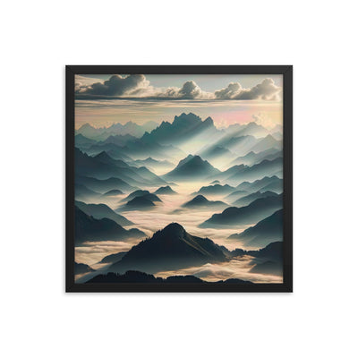 Foto der Alpen im Morgennebel, majestätische Gipfel ragen aus dem Nebel - Premium Poster mit Rahmen berge xxx yyy zzz 45.7 x 45.7 cm