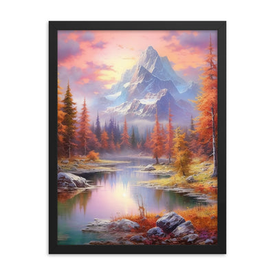 Landschaftsmalerei - Berge, Bäume, Bergsee und Herbstfarben - Premium Poster mit Rahmen berge xxx 45.7 x 61 cm