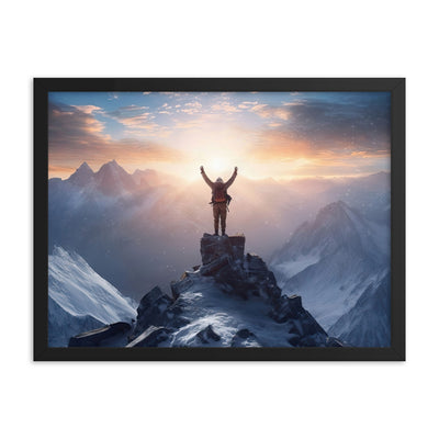 Mann auf der Spitze eines Berges - Landschaftsmalerei - Premium Poster mit Rahmen berge xxx Black 45.7 x 61 cm