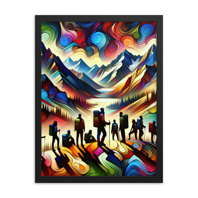 Abstraktes Kunstgemälde der Alpen voller lebendiger Muster. Ein vielfältiges Wanderteam, sowohl Männer als auch Frauen - Enhanced Matte wandern xxx yyy zzz 45.7 x 61 cm