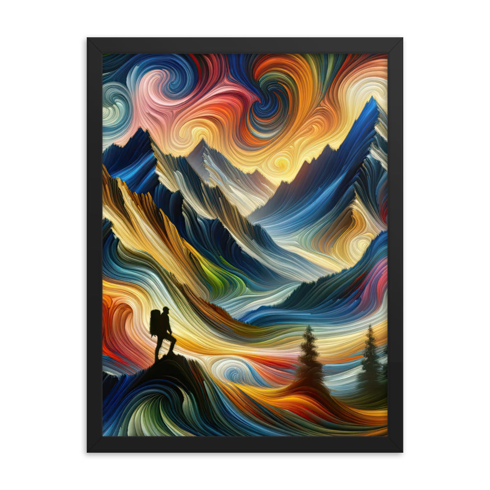 Abstraktes Kunstgemälde der Alpen mit wirbelnden, lebendigen Farben und dynamischen Mustern. Wanderer Silhouette - Enhanced Matte Paper wandern xxx yyy zzz 45.7 x 61 cm
