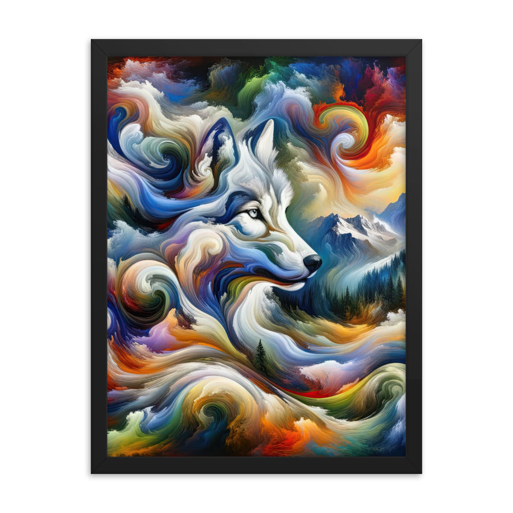 Abstraktes Alpen Gemälde: Wirbelnde Farben und Majestätischer Wolf, Silhouette (AN) - Premium Poster mit Rahmen xxx yyy zzz 45.7 x 61 cm