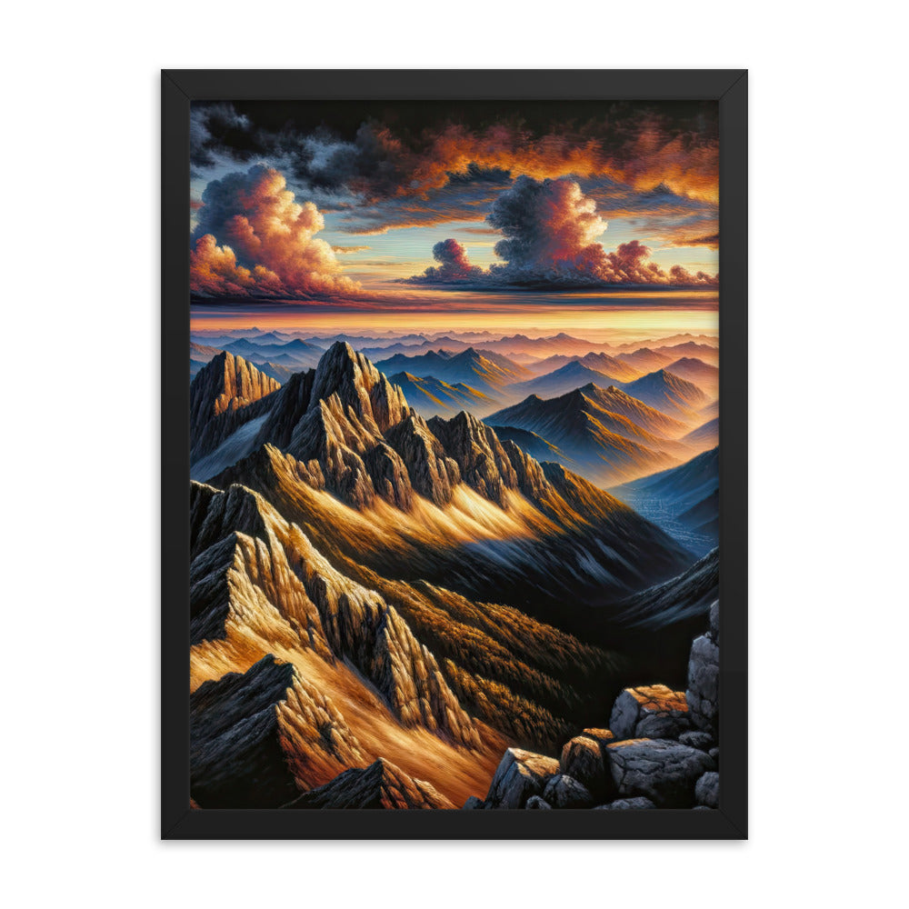 Alpen in Abenddämmerung: Acrylgemälde mit beleuchteten Berggipfeln - Premium Poster mit Rahmen berge xxx yyy zzz 45.7 x 61 cm