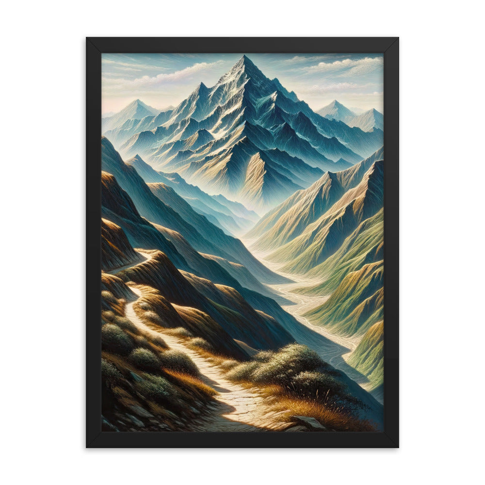 Berglandschaft: Acrylgemälde mit hervorgehobenem Pfad - Premium Poster mit Rahmen berge xxx yyy zzz 45.7 x 61 cm