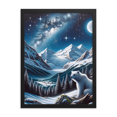 Sternennacht und Eisbär: Acrylgemälde mit Milchstraße, Alpen und schneebedeckte Gipfel - Premium Poster mit Rahmen camping xxx yyy zzz 45.7 x 61 cm