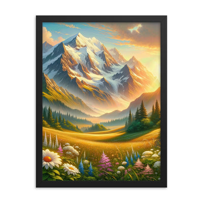 Heitere Alpenschönheit: Schneeberge und Wildblumenwiesen - Premium Poster mit Rahmen berge xxx yyy zzz 45.7 x 61 cm