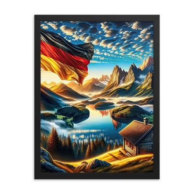Alpen Gebirge im Morgenlicht: Kunstwerk mit Deutsche Flagge - Premium Poster mit Rahmen berge xxx yyy zzz 45.7 x 61 cm