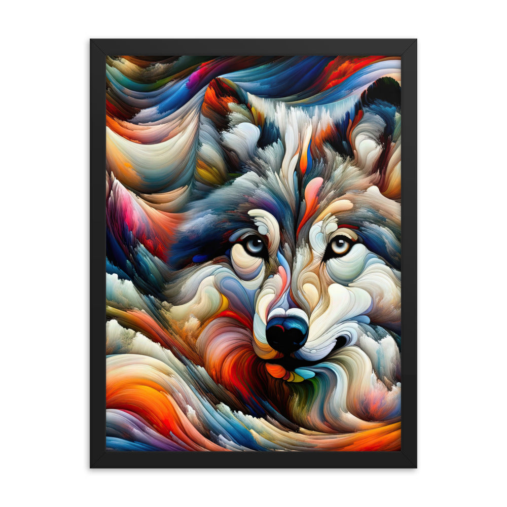 Abstrakte Kunst der Alpen mit einem Wolf. Chaotischer Tanz aus Farben und Formen. Surreale Landschaft (AN) - Enhanced Matte Paper Framed xxx yyy zzz 45.7 x 61 cm