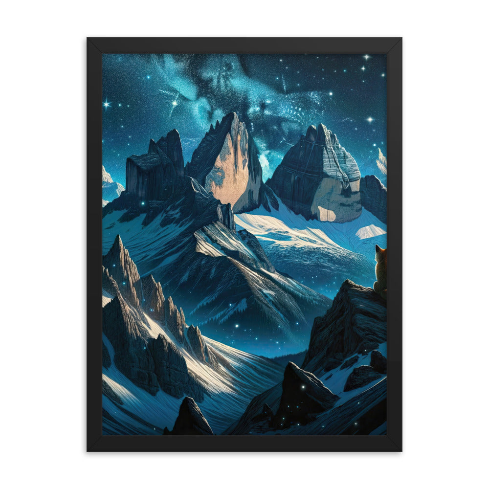 Fuchs in Alpennacht: Digitale Kunst der eisigen Berge im Mondlicht - Premium Poster mit Rahmen camping xxx yyy zzz 45.7 x 61 cm