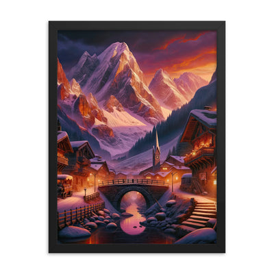 Magische Alpenstunde: Digitale Kunst mit warmem Himmelsschein über schneebedeckte Berge - Premium Poster mit Rahmen berge xxx yyy zzz 45.7 x 61 cm